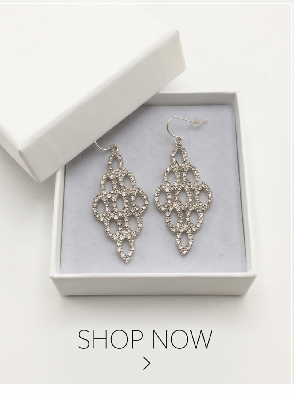 Silver Tone Rhinestone Chandelier Drop Earrings 2”